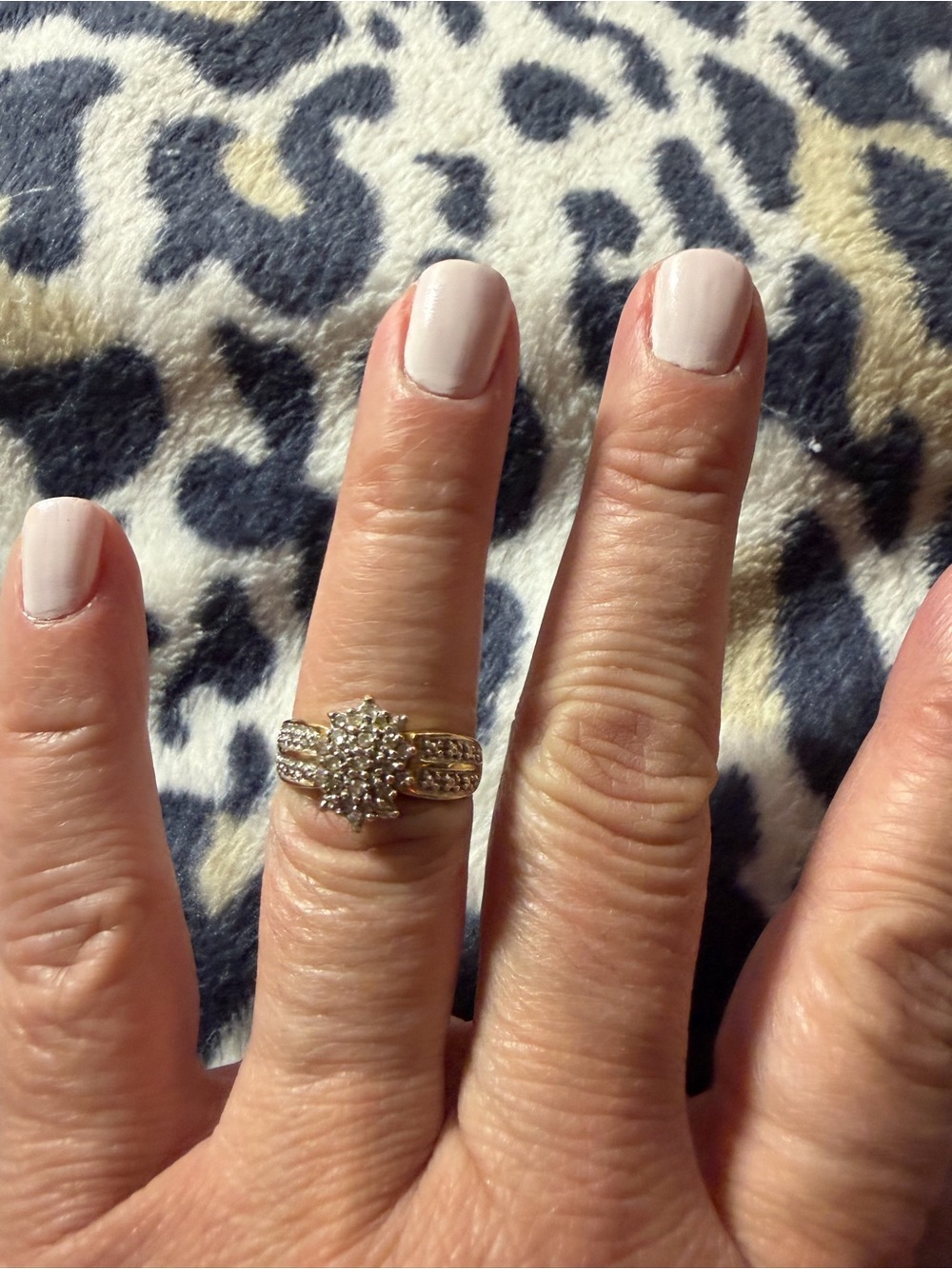 Gold-Tone Cluster Ring Set with White Crystals - Women's Bridal Stack